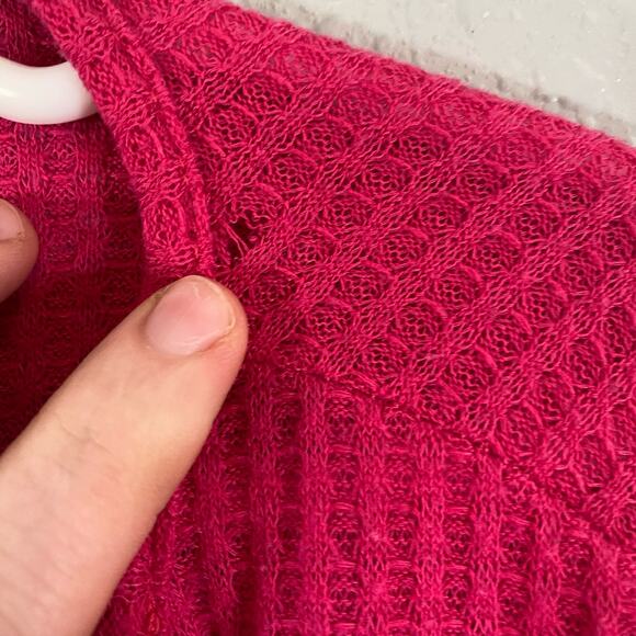 Haptics 1X Pink Cheetah Print Long Sleeve Strappy Shirt Top Waffle Knit V Neck - Picture 7 of 8